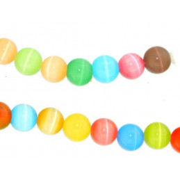 Fil de 66 perles rondes oeil de chat 6mm 6 mm mix multicolore