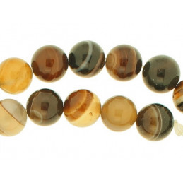 Fil de 63 perles rondes 6mm 6 mm en agate marron rayé