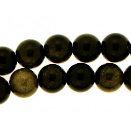 Fil de 48 perles rondes 8mm 8 mm en obsidienne noire dorée