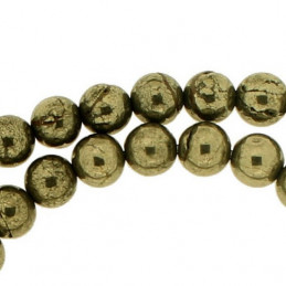 Fil de 64 perles rondes 6mm 6 mm en pyrite dorée