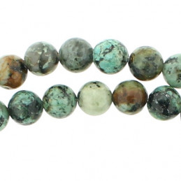 Fil de 62 perles rondes 6mm 6 mm en turquoise africaine tachetée