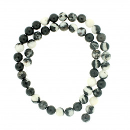 Fil de 48 perles rondes 8mm 8 mm en jaspe zèbre blanc et noir