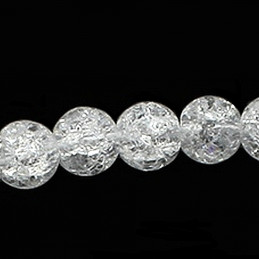 Fil de 92 perles rondes 4mm 4 mm en cristal de roche craquelé transparent