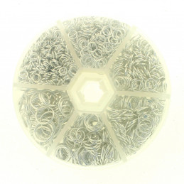 Boite box d' anneaux simple brisés argentés - 6 tailles différentes - 1700 pièces env