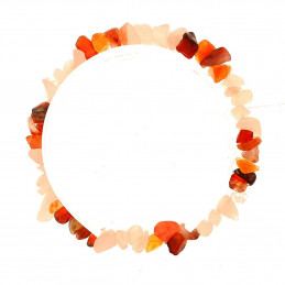 Bracelet élastique de perles chips en cornaline et quartz rose - 50mm