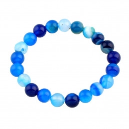 Bracelet élastique de perles rondes 8mm en agate bleu rayée - 17mm