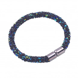 Bracelet femme magnétique avec cristaux strass bleu noir incrusté - 19cm