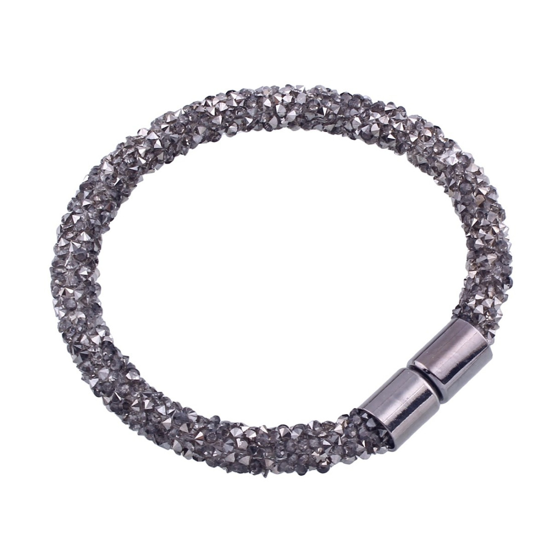 Bracelet femme magnétique avec cristaux strass gris fonçé incrusté - 19cm