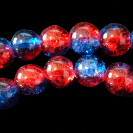 Fil de 200 perles rondes craquelées rouge et bleu en verre 4mm 4 mm