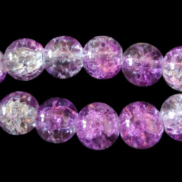 Fil de 130 perles rondes craquelées violet fonçé et blanc en verre 6mm 6 mm