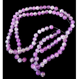 Fil de 130 perles rondes craquelées violet fonçé et blanc en verre 6mm 6 mm