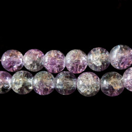 Fil de 130 perles rondes craquelées violet clair et gris en verre 6mm 6 mm