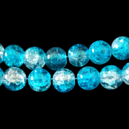 Fil de 130 perles rondes craquelées bleu lagon et blanc en verre 6mm 6 mm