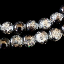 Fil de 200 perles rondes craquelées blanc et noir en verre 4mm 4 mm