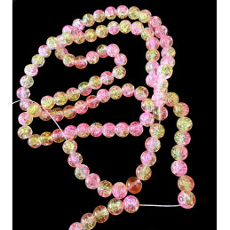 Fil de 100 perles rondes craquelées rose et jaune en verre 8mm 8 mm