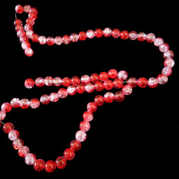 Fil de 200 perles rondes craquelées rouge et blanc en verre 4mm 4 mm