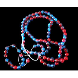 Fil de 200 perles rondes craquelées rouge et bleu en verre 4mm 4 mm