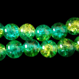 Fil de 200 perles rondes craquelées vert et jaune en verre 4mm 4 mm