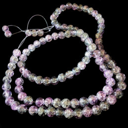 Fil de 130 perles rondes craquelées violet clair et gris en verre 6mm 6 mm