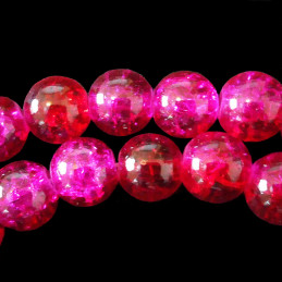 Fil de 130 perles rondes craquelées rouge et rose fonçé en verre 6mm 6 mm