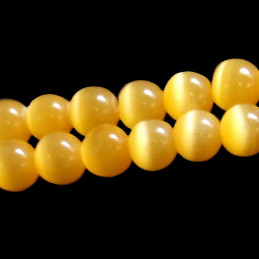 Fil de 66 perles rondes oeil de chat 6mm 6 mm jaune