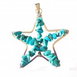 Pendentif étoile en chips perles d' howlite bleu turquoise + chaine