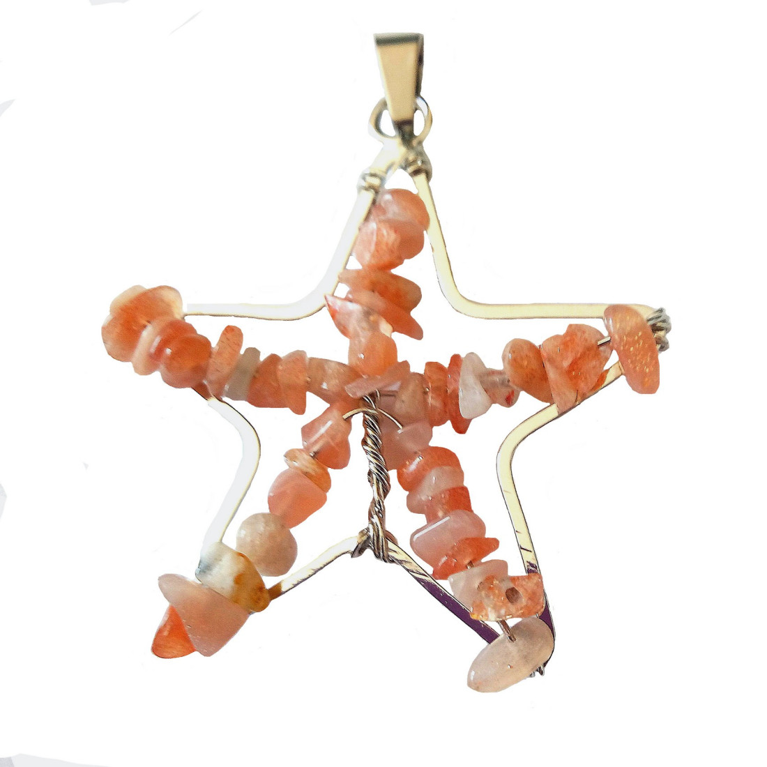 Pendentif étoile en chips perles d' aventurine orange + chaine