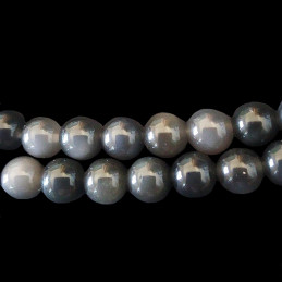Fil de 62 perles rondes 6mm 6 mm en obsidienne noire argentée
