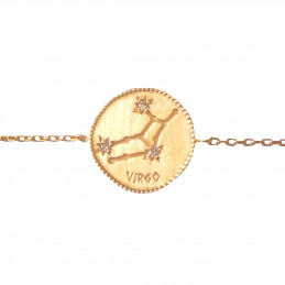 Bracelet médaille constellation de la vierge zodiaque en plaqué or - 18cm