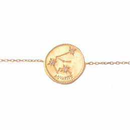 Bracelet médaille constellation du verseau zodiaque en plaqué or - 18cm