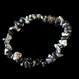 Bracelet élastique de perles chips en obsidienne mouchetée neige- 50mm