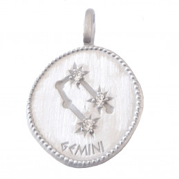 Pendentif médaille constellation du gémeaux zodiaque en argent + chaine