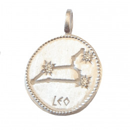 Pendentif médaille constellation du lion zodiaque en argent + chaine