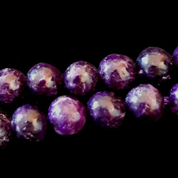 Fil de 62 perles rondes 6mm 6 mm en lépidolite violet fonçé