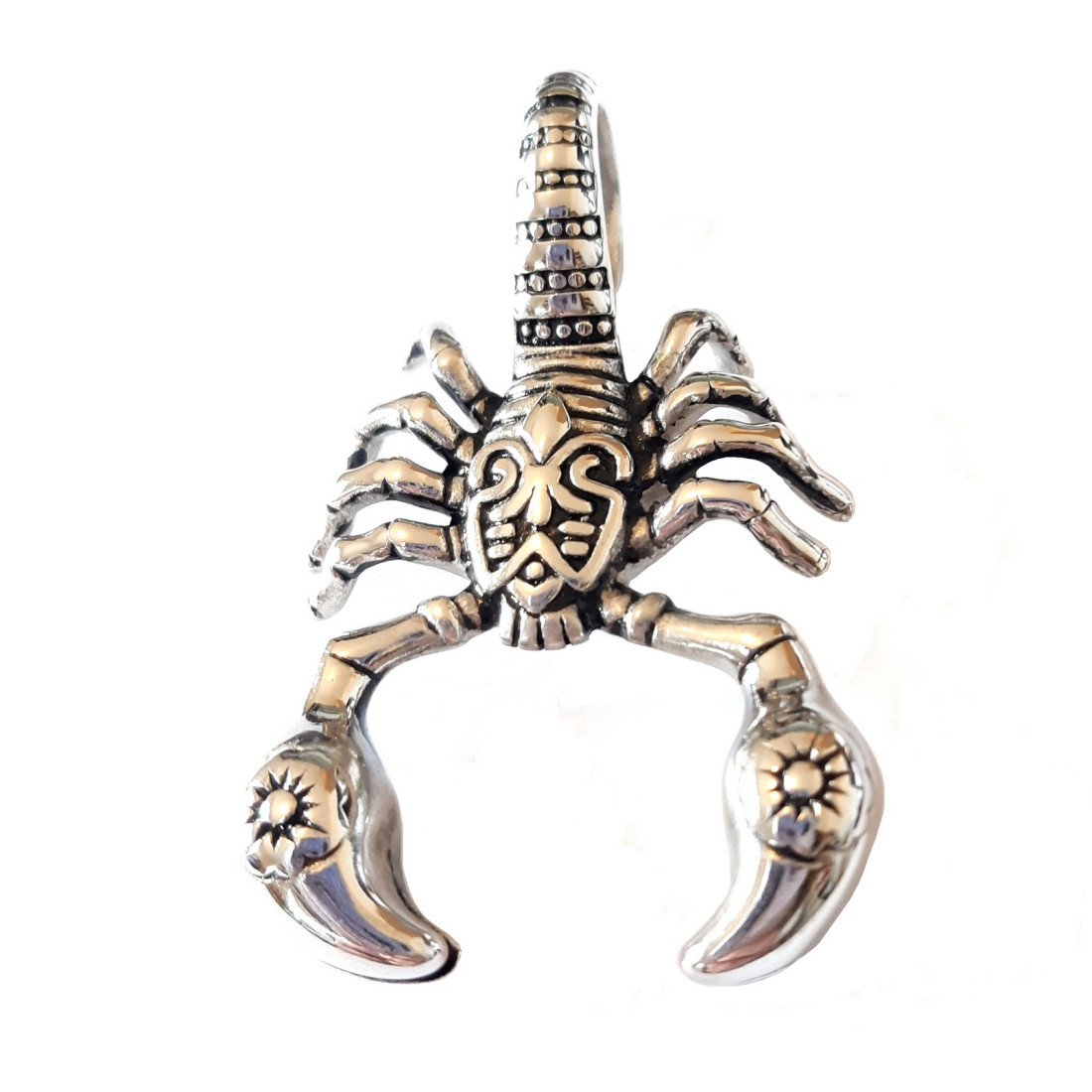 Grand pendentif scorpion en acier + chaine 5,5cm de haut