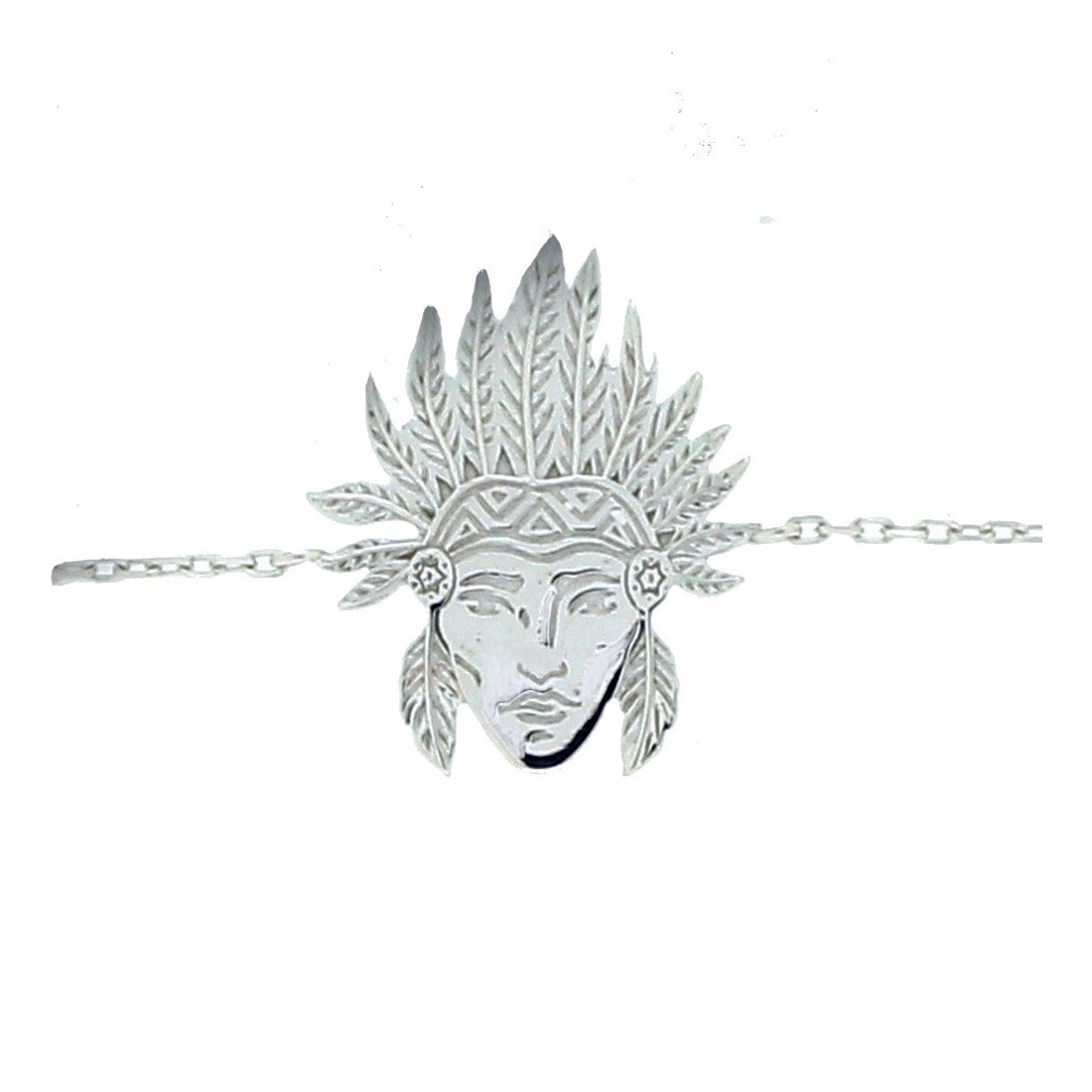 Bracelet à breloque tête d'indien en argent rhodié avec une maille forçat 18cm