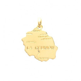 Pendentif carte de l' Ile de la Réunion 974 en plaqué or + chaîne
