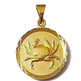 Pendentif médaille ronde signe astrologique zodiaque Cancer en plaqué or + chaine