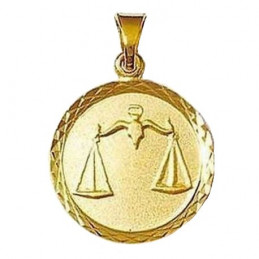 Pendentif médaille ronde signe astrologique zodiaque Balance en plaqué or + chaine