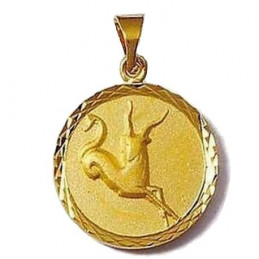 Pendentif médaille ronde zodiaque signe astrologique Capricorne en plaqué or 