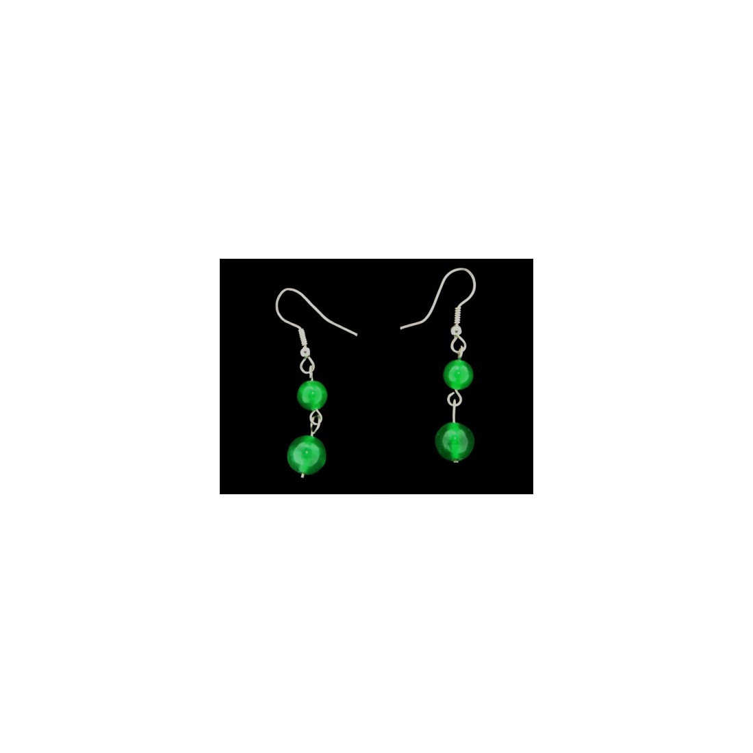 Boucles d&#39oreilles pendantes boules perles en jade vert
