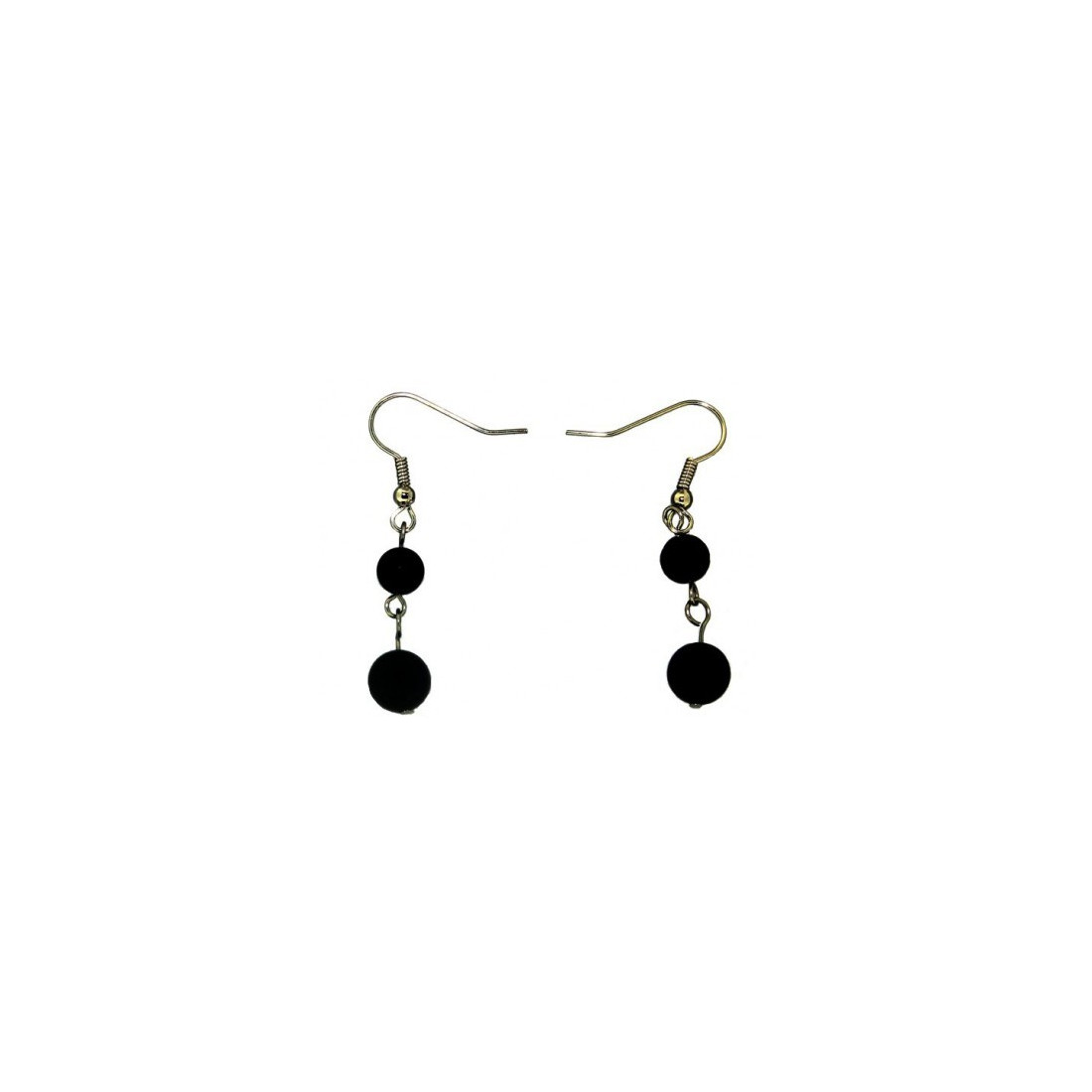 Boucles d&#39oreilles pendantes boules perles en onyx noir