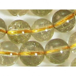 Fil de 48 perles rondes 8mm 8 mm en quartz rutile rutilé