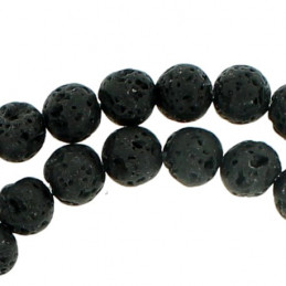 Fil de 62 perles rondes 6mm 6 mm en pierre de lave noire
