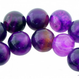 Fil de 48 perles rondes 8mm 8 mm en agate agathe violet rayée