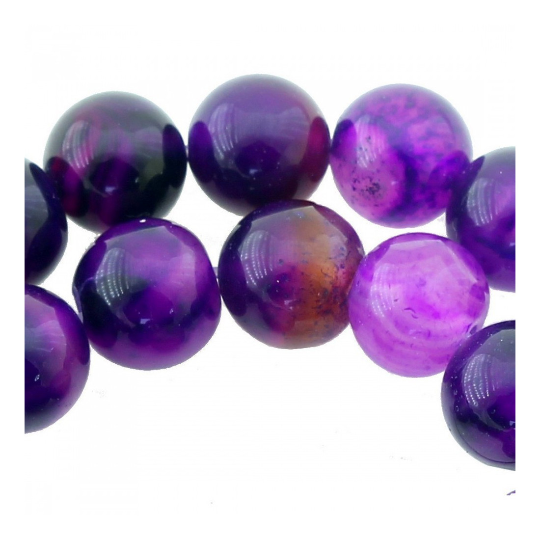 Fil de 48 perles rondes 8mm 8 mm en agate agathe violet rayée