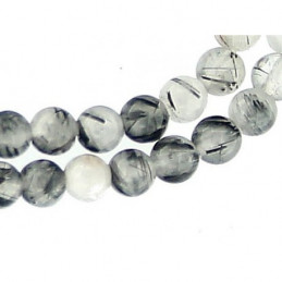 Fil de 64 perles rondes 6mm 6 mm en quartz inclusions tourmaline