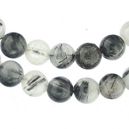 Fil de 48 perles rondes 8mm 8 mm en quartz inclusions tourmaline