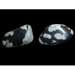 2 X pierres roulées en Obsidienne noire mouchetée blanc neige