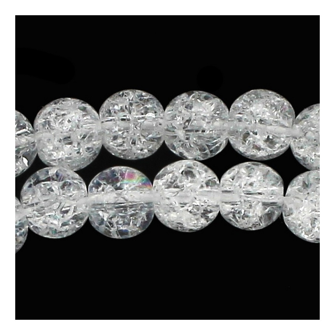 Fil de 92 perles rondes 4mm 4 mm en cristal de roche craquelé transparent